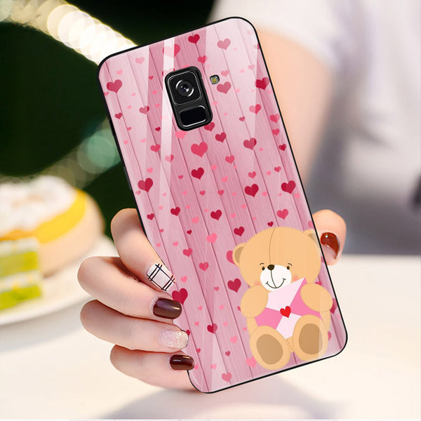 Cute Teddy Bear Tempered Glass Phone Case for Samsung Galaxy A8 Plus