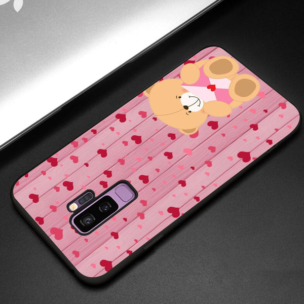 Cute Teddy Bear Tempered Glass Phone Case for Samsung Galaxy S9 Plus