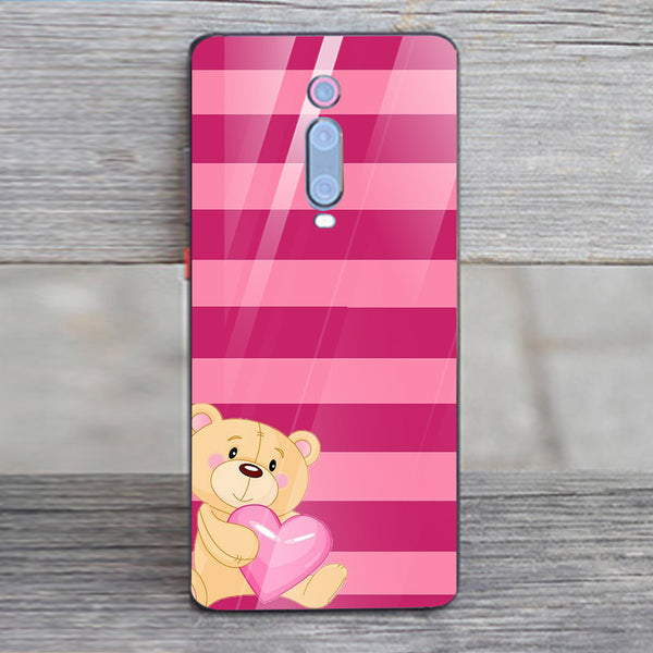Cute Teddy Bear Tempered Glass Phone Case for Xiaomi Redmi K20 Pro