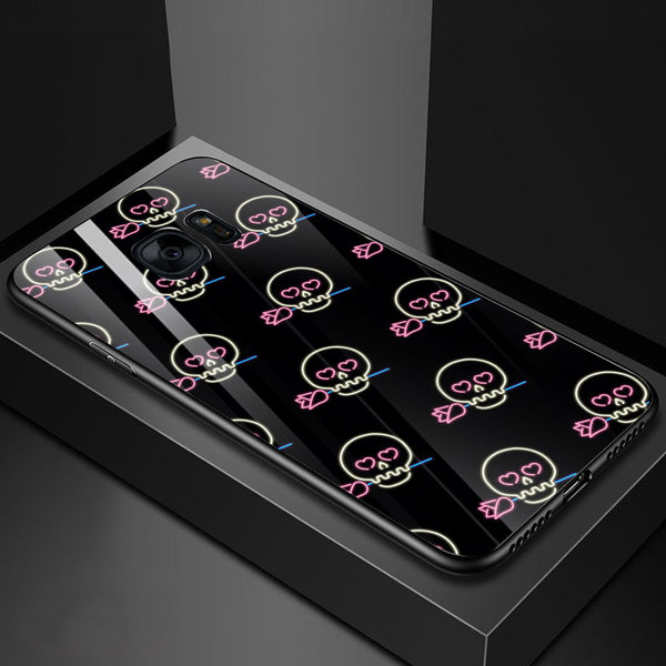 Halloween Skull Tempered Glass Phone Case for Samsung Galaxy S7