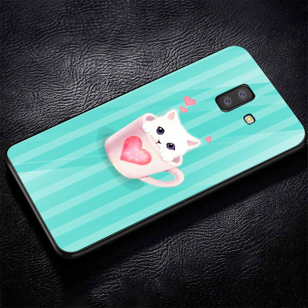 Cute Teddy Bear Tempered Glass Phone Case for Samsung Galaxy J6 Plus