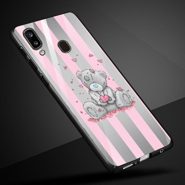 Cute Teddy Bear Tempered Glass Phone Case for Samsung Galaxy A30