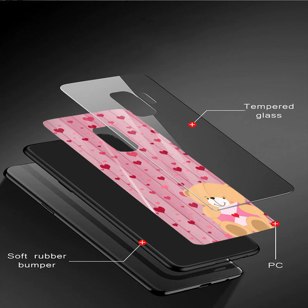 Cute Teddy Bear Tempered Glass Phone Case for Samsung Galaxy S9