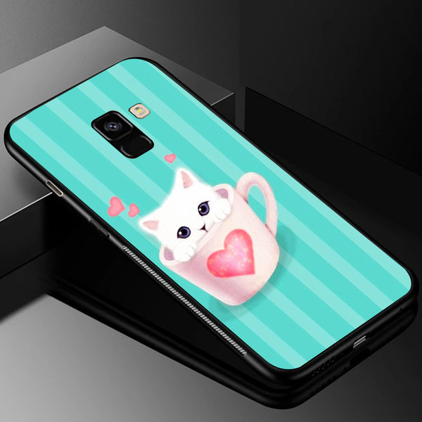 Cute Teddy Bear Tempered Glass Phone Case for Samsung Galaxy A8 Plus