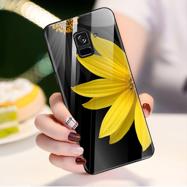 Beautiful Flowers Tempered Glass Phone Case for Samsung Galaxy A8 Plus