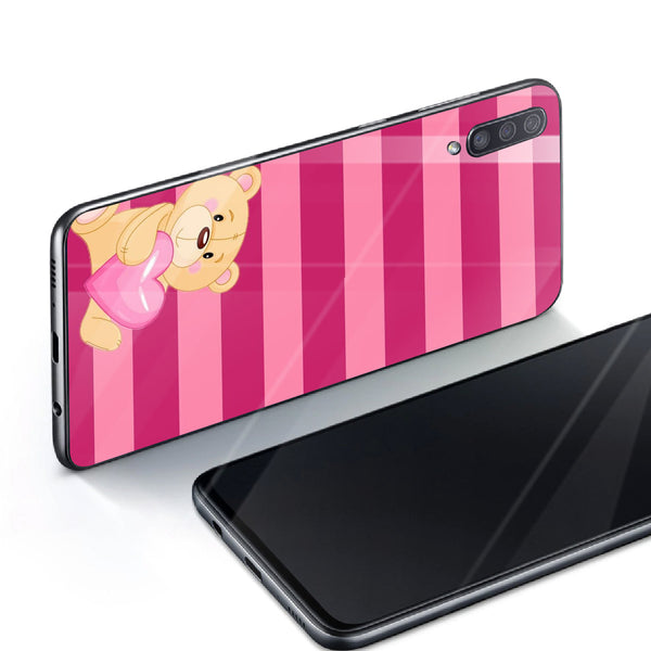 Cute Teddy Bear Tempered Glass Phone Case for Samsung Galaxy A70
