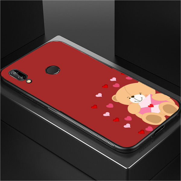 Cute Teddy Bear Tempered Glass Phone Case for Samsung Galaxy M20