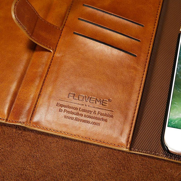 Vintage Leather Three Fold Flip Wallet Case For iPhone 7 Plus