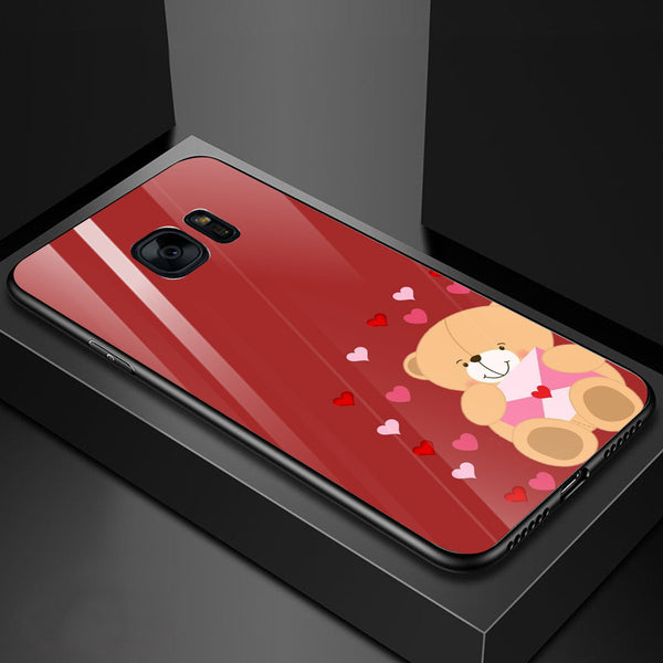 Cute Teddy Bear Tempered Glass Phone Case for Samsung Galaxy S7 Edge