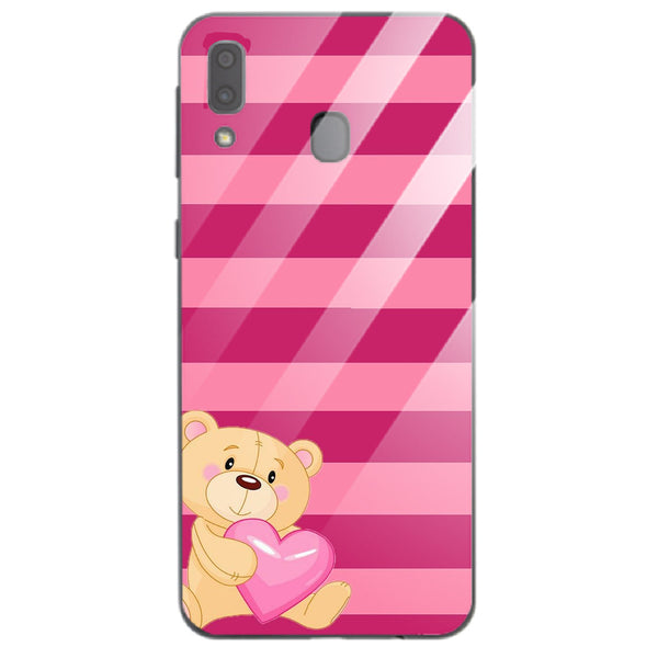 Cute Teddy Bear Tempered Glass Phone Case for Samsung Galaxy A40