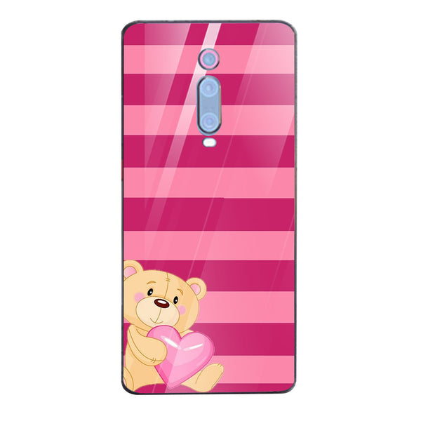 Cute Teddy Bear Tempered Glass Phone Case for Xiaomi Redmi K20 Pro