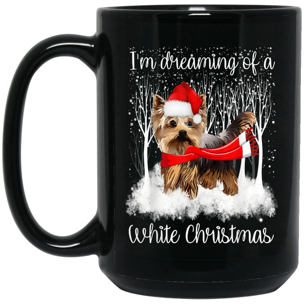 White Christmas Yorkshire Terrier Funny Dog Gift Coffee Mug 15 oz. Black Mug