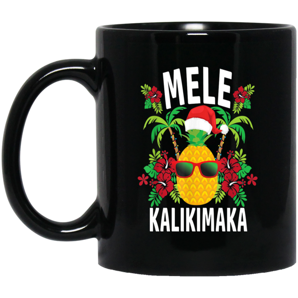 Hawaiian Pineapple Christmas Mele Kalikimaka Design Coffee Mug 11 oz. Black Mug