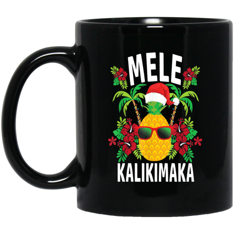 Hawaiian Pineapple Christmas Mele Kalikimaka Design Coffee Mug 11 oz. Black Mug
