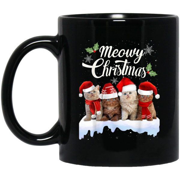 Meowy Christmas Kitten Cat Kitty Xmas Cute Gift Coffee Mug 11 oz. Black Mug
