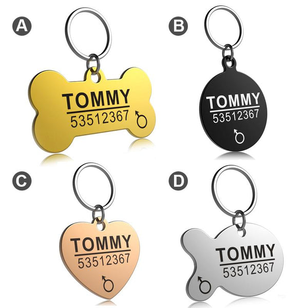FLOWGOGO Anti-lost Stainless Steel Dog ID Tag Engraved Pet Cat Puppy Dog Collar Accessories Telephone Name Tags Pet ID Tags