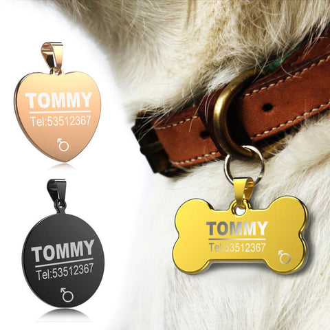 FLOWGOGO Anti-lost Stainless Steel Dog ID Tag Engraved Pet Cat Puppy Dog Collar Accessories Telephone Name Tags Pet ID Tags