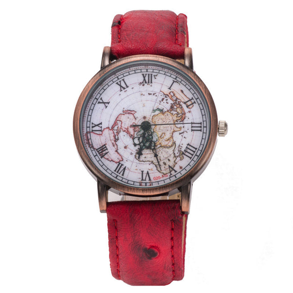 Fashion Vintage Retro World Map Watches