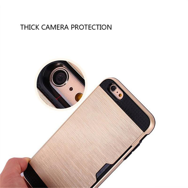 Metalic Silicon Plastic Coque With Card Holder Slot iPhone Case