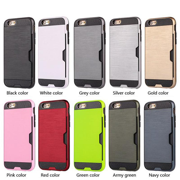 Metalic Silicon Plastic Coque With Card Holder Slot iPhone Case
