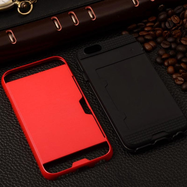 Metalic Silicon Plastic Coque With Card Holder Slot iPhone Case