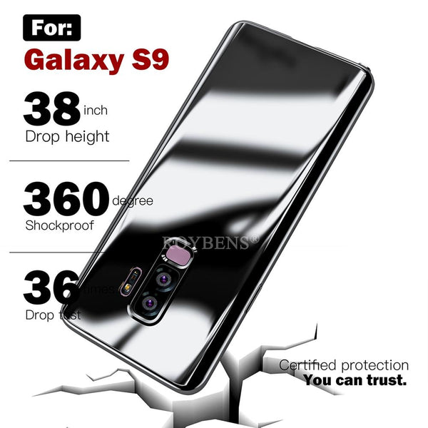For Samsung Galaxy S9 Case Roybens Luxury Ultra Thin Bling Mirror 360 Full Protection Cover For Galaxy S9 Plus Case + Soft Film