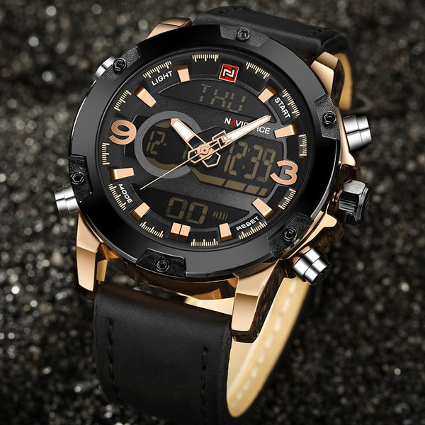 Analog Digital Leather Sports Watches