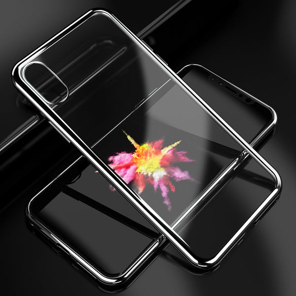 Roybens Fashion Original View Case For iPhone X 10 Silver Edge Transparent Clear Back Cover For iPhone X Soft Silicone TPU Case
