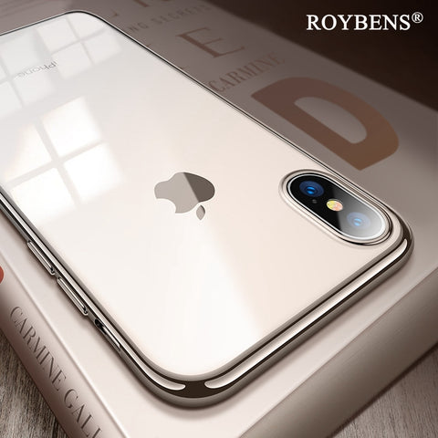 Roybens Fashion Original View Case For iPhone X 10 Silver Edge Transparent Clear Back Cover For iPhone X Soft Silicone TPU Case