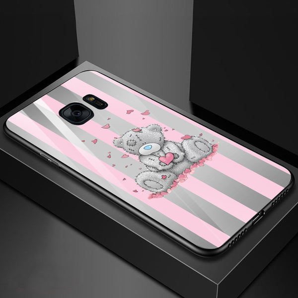 Cute Teddy Bear Tempered Glass Phone Case for Samsung Galaxy S7 Edge