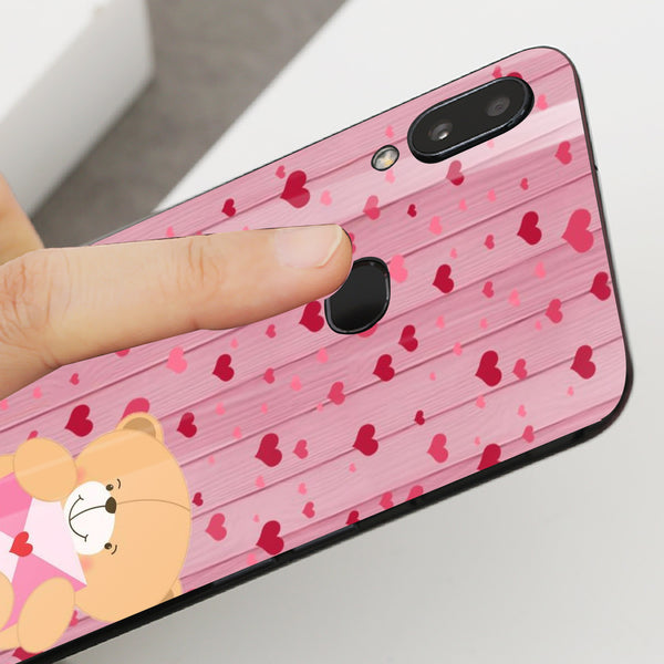 Cute Teddy Bear Tempered Glass Phone Case for Samsung Galaxy A10S