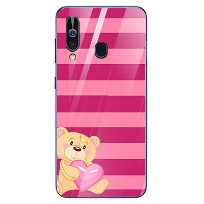 Cute Teddy Bear Tempered Glass Phone Case for Samsung Galaxy A60