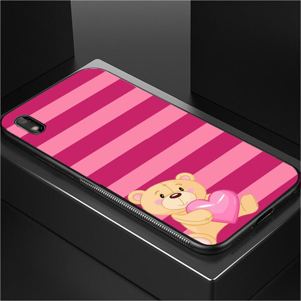 Cute Teddy Bear Tempered Glass Phone Case for Samsung Galaxy A10