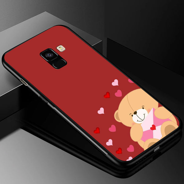 Cute Teddy Bear Tempered Glass Phone Case for Samsung Galaxy A8 Plus
