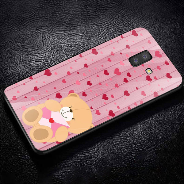 Cute Teddy Bear Tempered Glass Phone Case for Samsung Galaxy J6 Plus