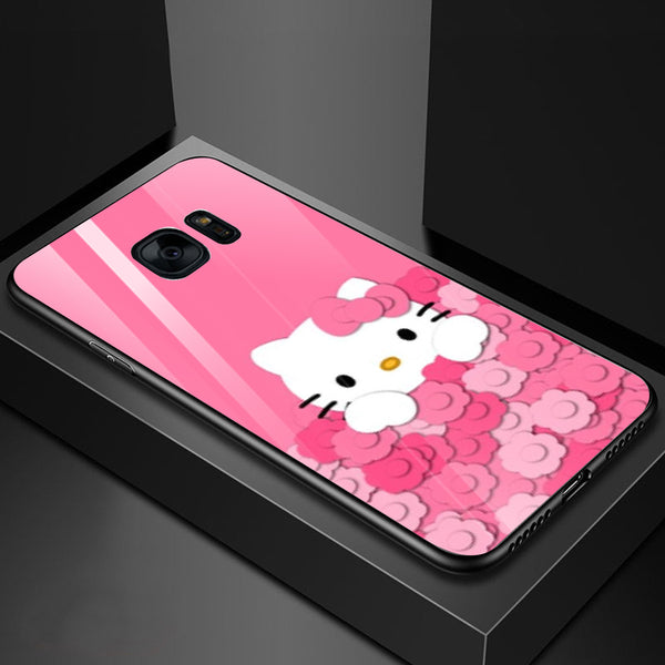 Cute Teddy Bear Tempered Glass Phone Case for Samsung Galaxy S7