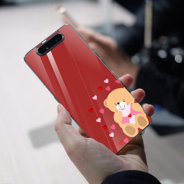 Cute Teddy Bear Tempered Glass Phone Case for Samsung Galaxy A80