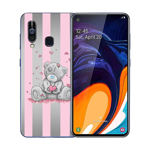 Cute Teddy Bear Tempered Glass Phone Case for Samsung Galaxy A60