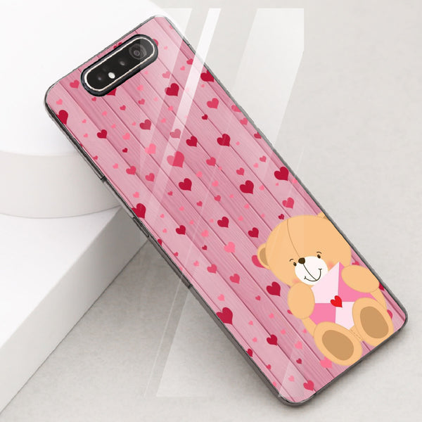 Cute Teddy Bear Tempered Glass Phone Case for Samsung Galaxy A80