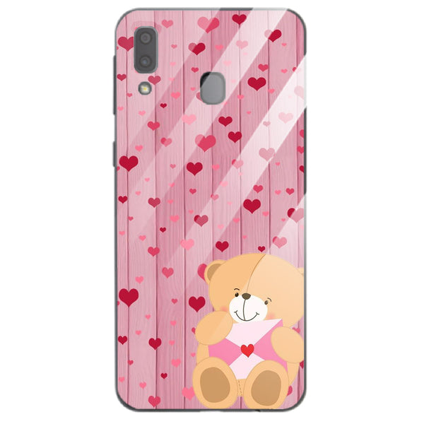 Cute Teddy Bear Tempered Glass Phone Case for Samsung Galaxy A40