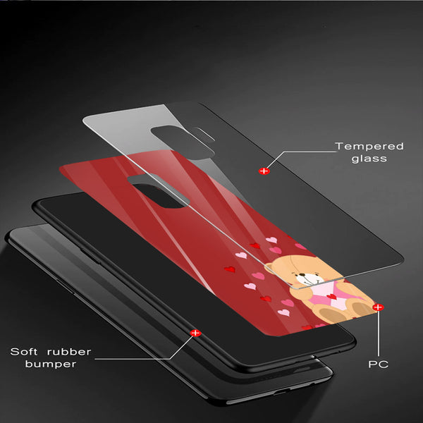 Cute Teddy Bear Tempered Glass Phone Case for Samsung Galaxy S9
