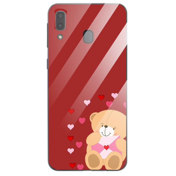 Cute Teddy Bear Tempered Glass Phone Case for Samsung Galaxy A20