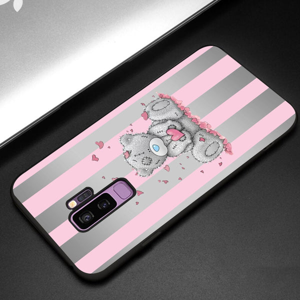 Cute Teddy Bear Tempered Glass Phone Case for Samsung Galaxy S9 Plus