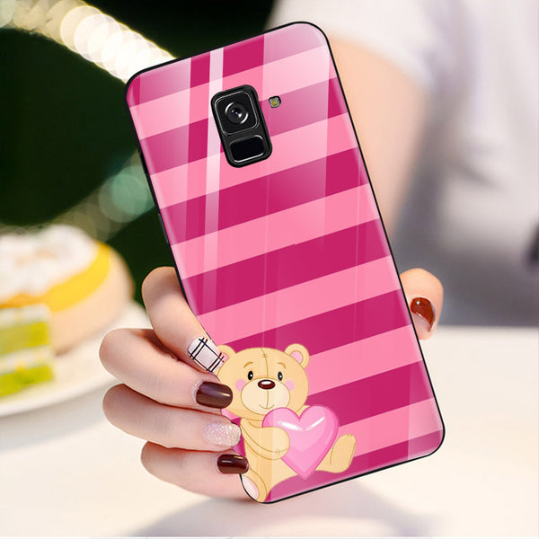 Cute Teddy Bear Tempered Glass Phone Case for Samsung Galaxy A8 Plus