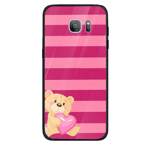 Cute Teddy Bear Tempered Glass Phone Case for Samsung Galaxy S7 Edge