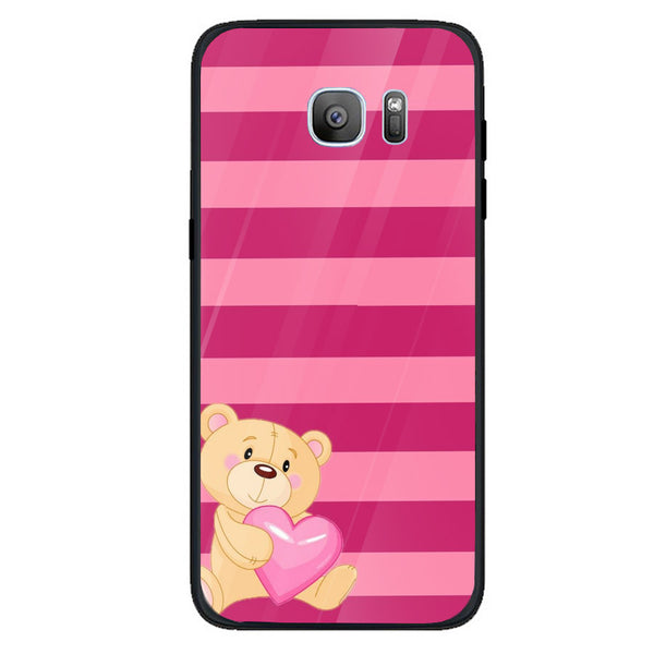 Cute Teddy Bear Tempered Glass Phone Case for Samsung Galaxy S7