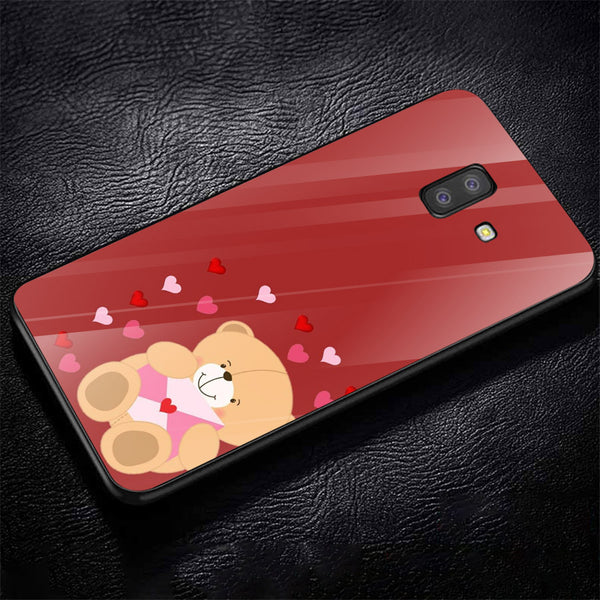 Cute Teddy Bear Tempered Glass Phone Case for Samsung Galaxy J6 Plus
