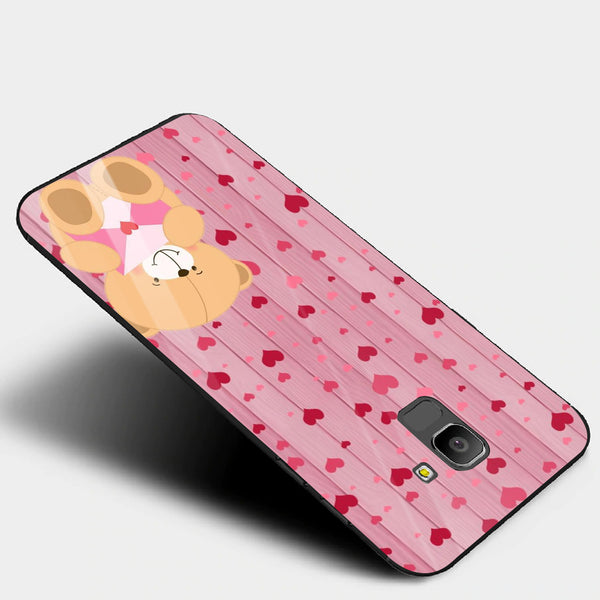 Cute Teddy Bear Tempered Glass Phone Case for Samsung Galaxy J6 2018