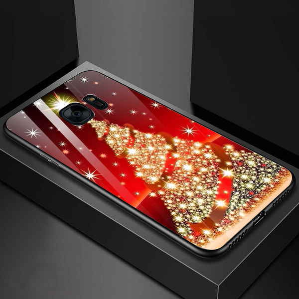 Merry Chrismas Tempered Glass Phone Case for Samsung Galaxy S7