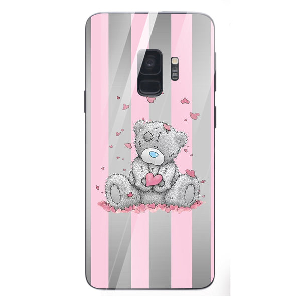 Cute Teddy Bear Tempered Glass Phone Case for Samsung Galaxy S9